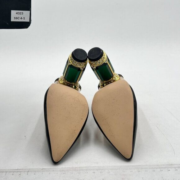 FSJ Black Clear Pointed Toe Chunky High Heel Crystal Pump Wedding Dress Shoes - Picture 5 of 7